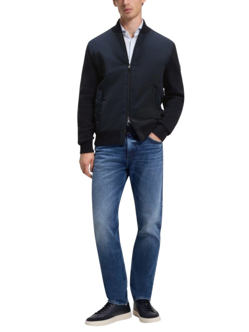 Navy Blue Solid Bomber Jackets