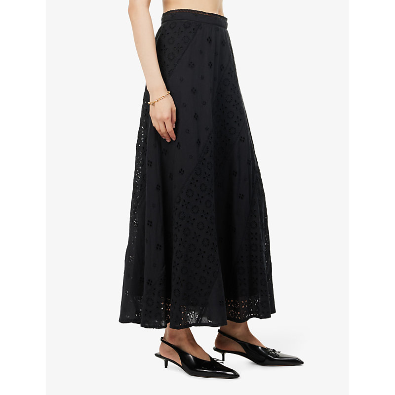 Womens Black Hudson Floral Cotton Midi Skirt