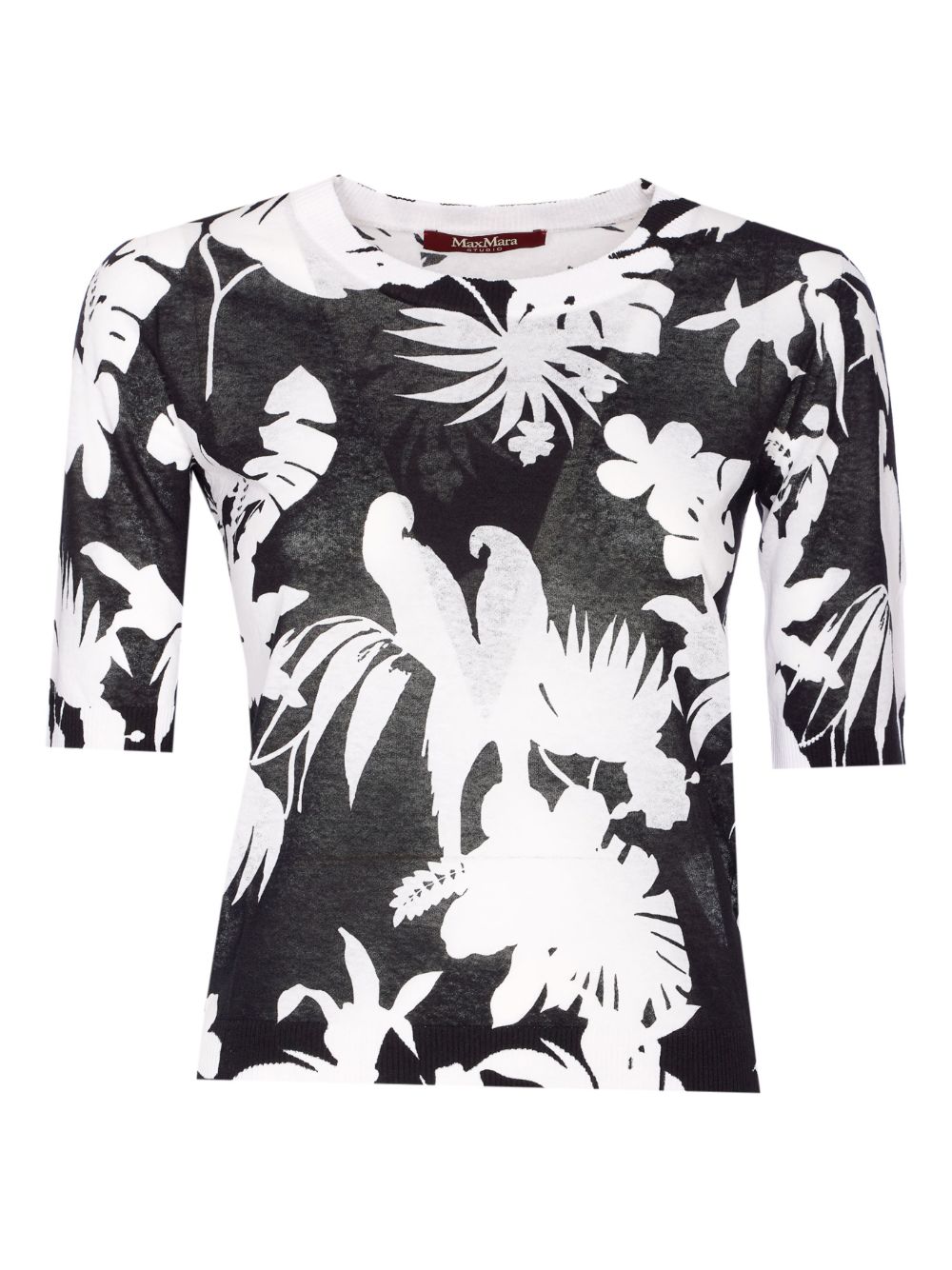 Printed crew-neck top - Black