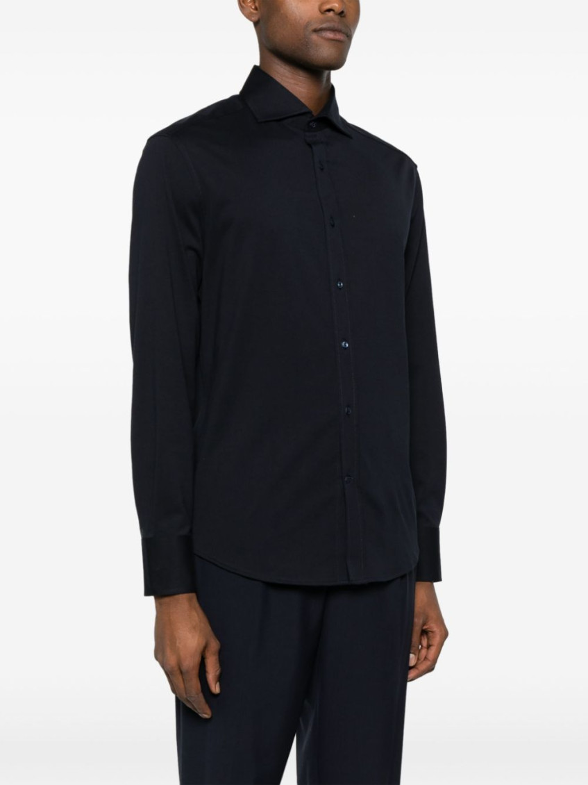 Spread-collared Buttoned Shirt