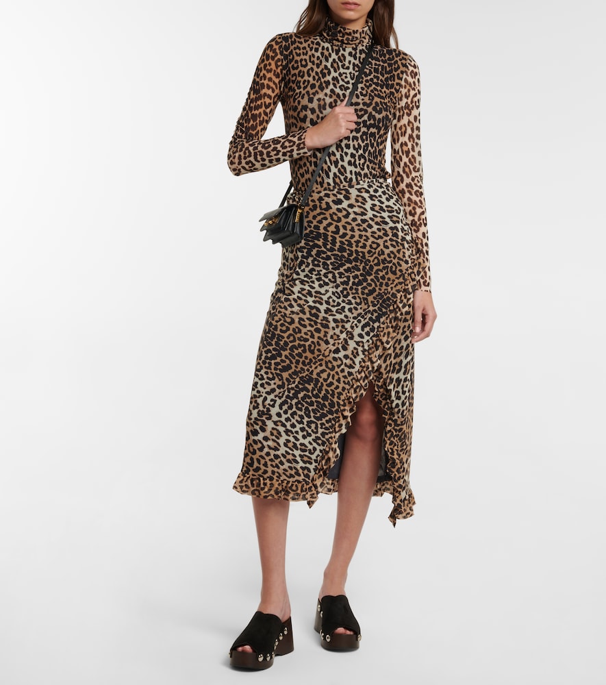 Ganni Leopard-print wrap midi skirt