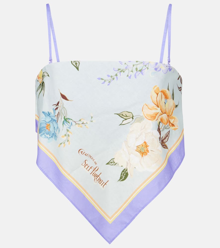 Self-Portrait Floral linen and cotton crop top
