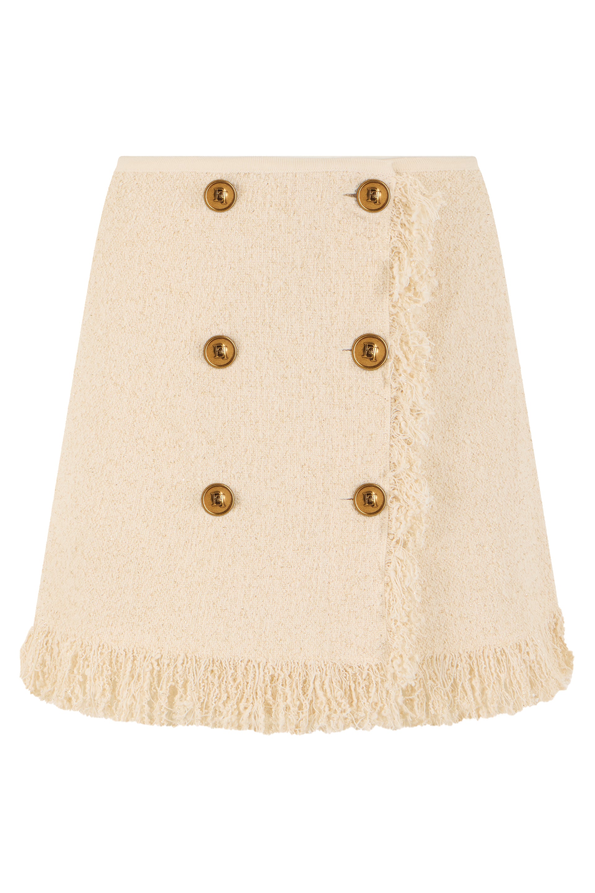 High-Waisted Bell-Shape Mini Skirt with Front Decorative Buttons