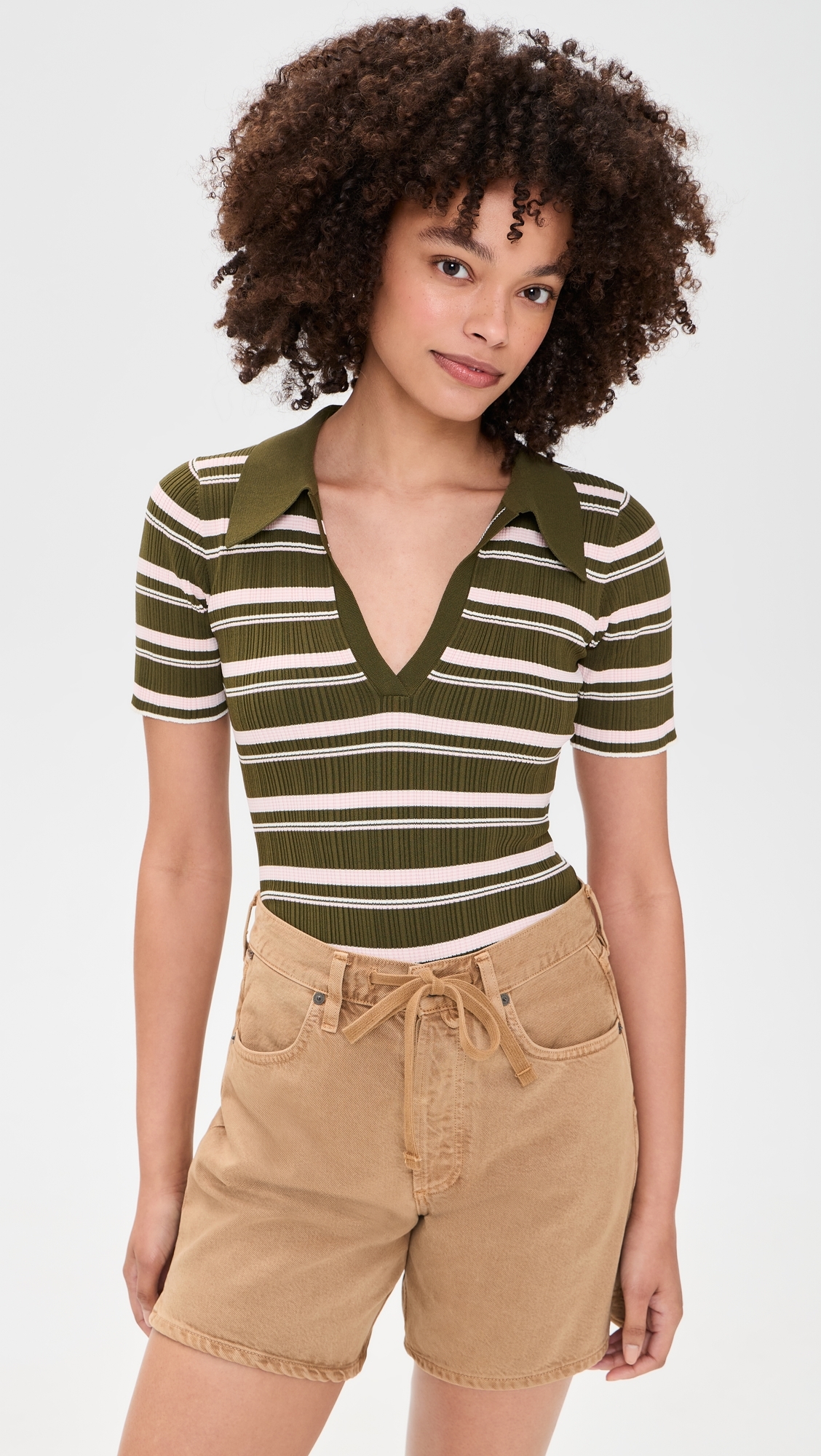 Daisy Stripe Polo Olive Stripe