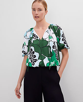 Ann Taylor Petite Tropical Bubble Hem Blouse