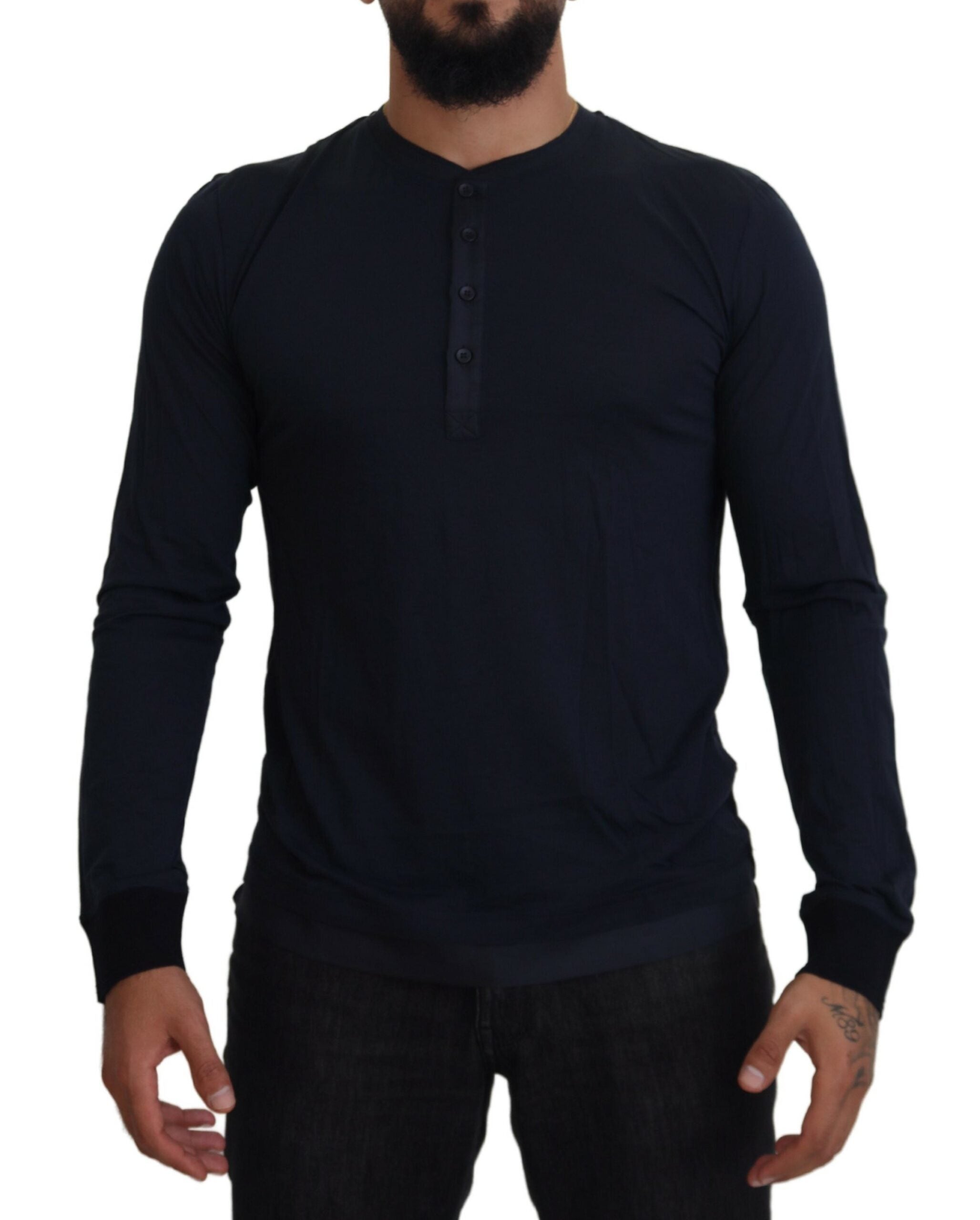 Cotton-Silk Blend Crewneck Sweater — Navy