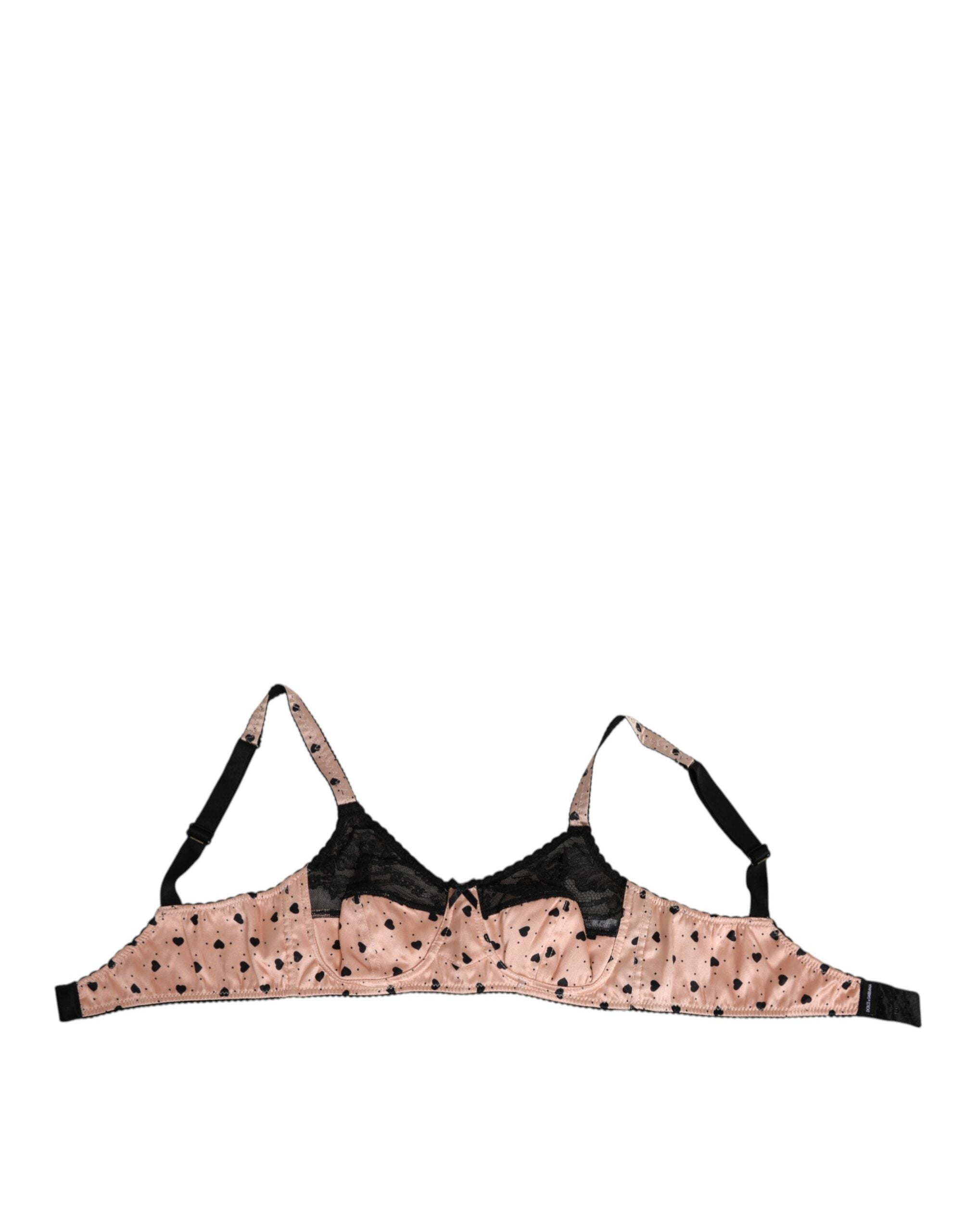 Silk Heart Print Soft Cup Bra — Beige
