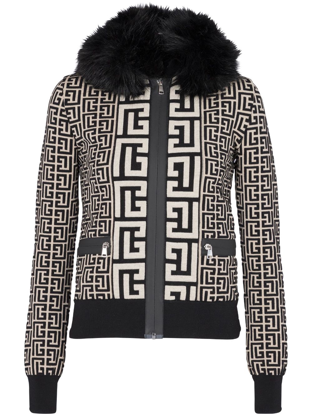 Faux fur collar monogram jacket - GFE