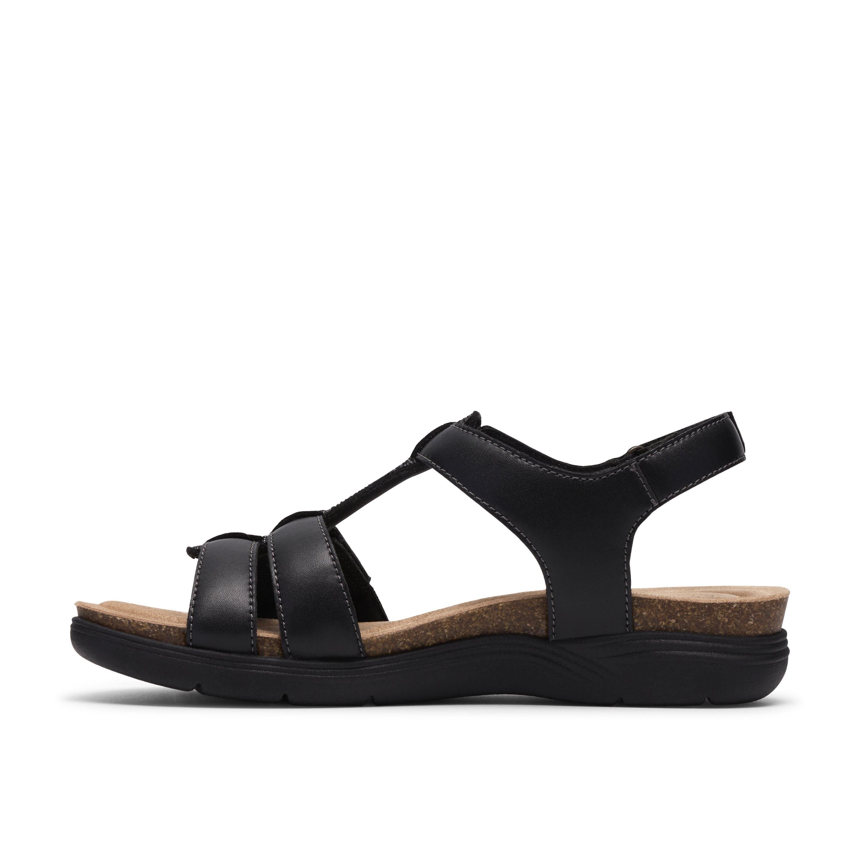 Clarks April Cove Black Leather Flat Sanda