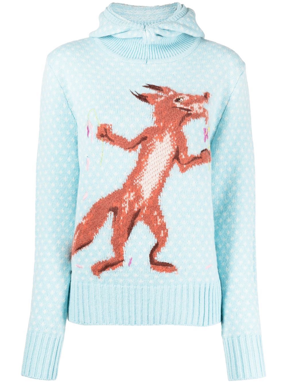 Printed knit hoodie - Blue