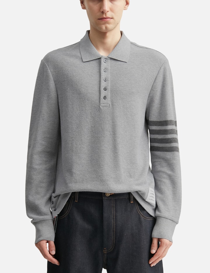 Textured Pique 4-Bar Long Sleeve Polo
