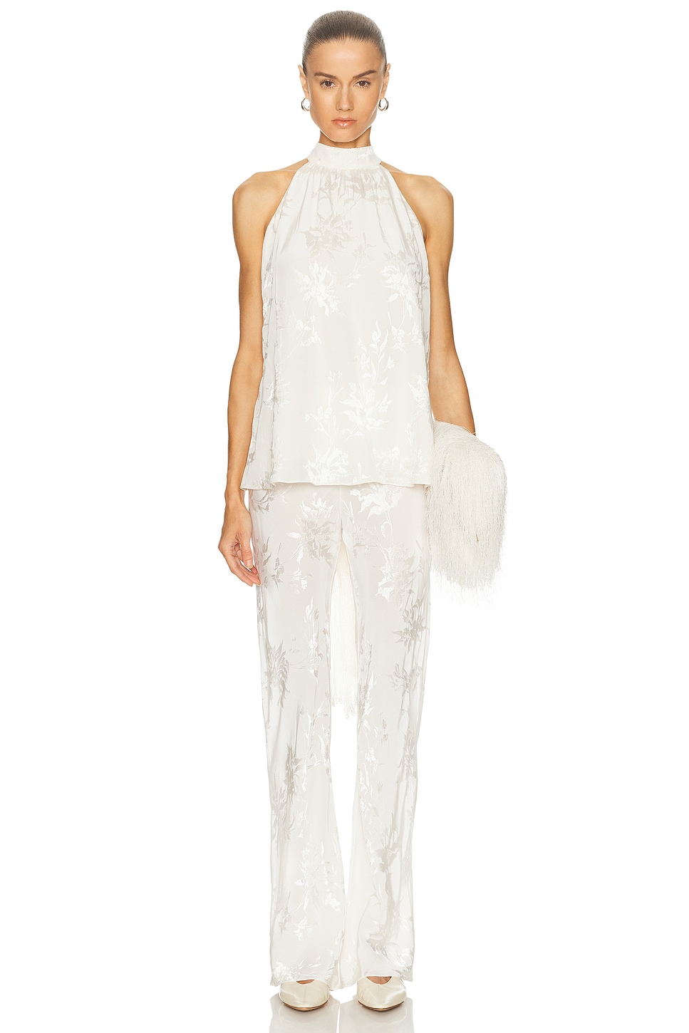 HEMANT AND NANDITA Tie Neck Top in Ivory - Ivory. L also in