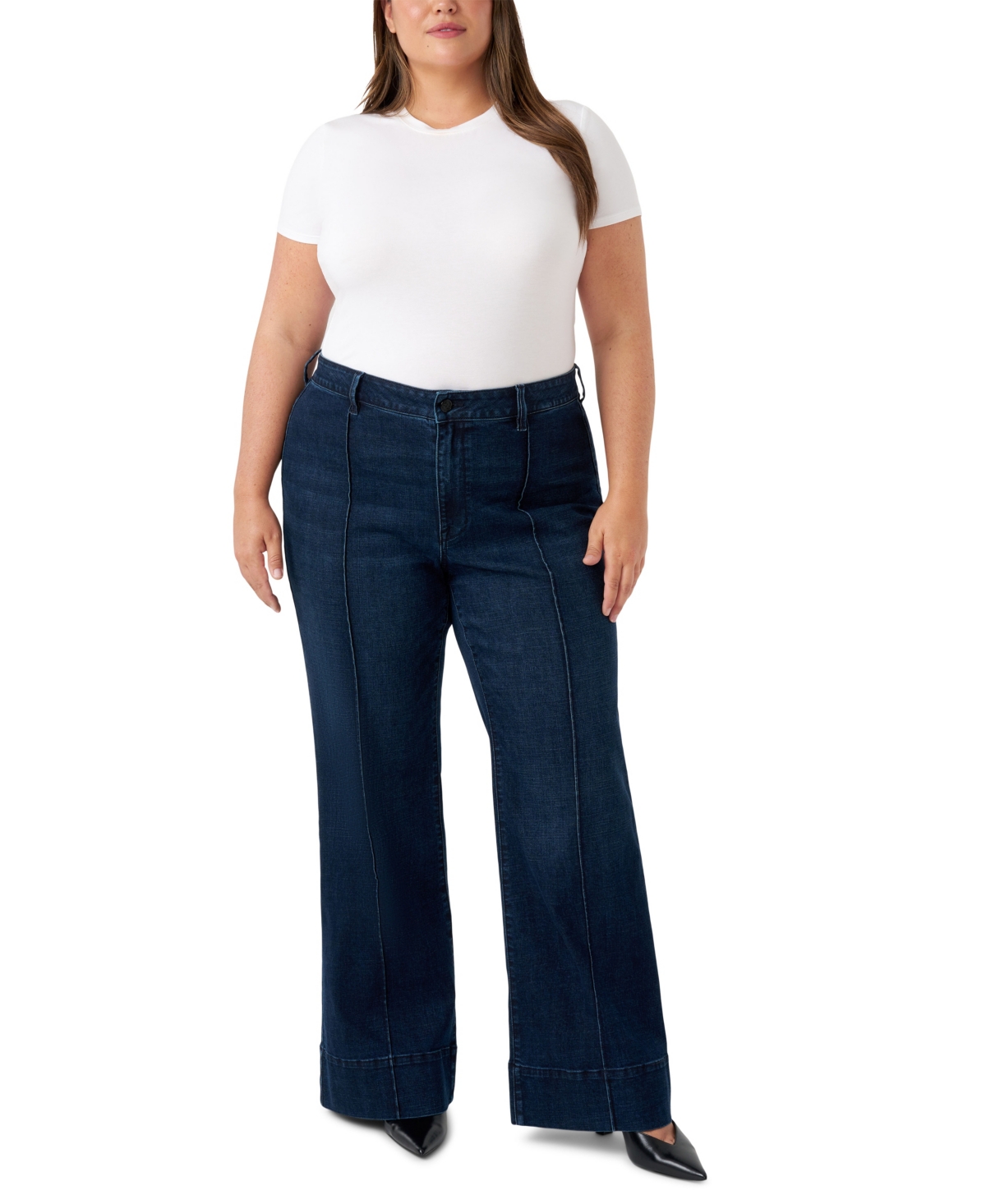 Plus Size Pintuck Wide Leg Jeans - Cruella Dark Wash