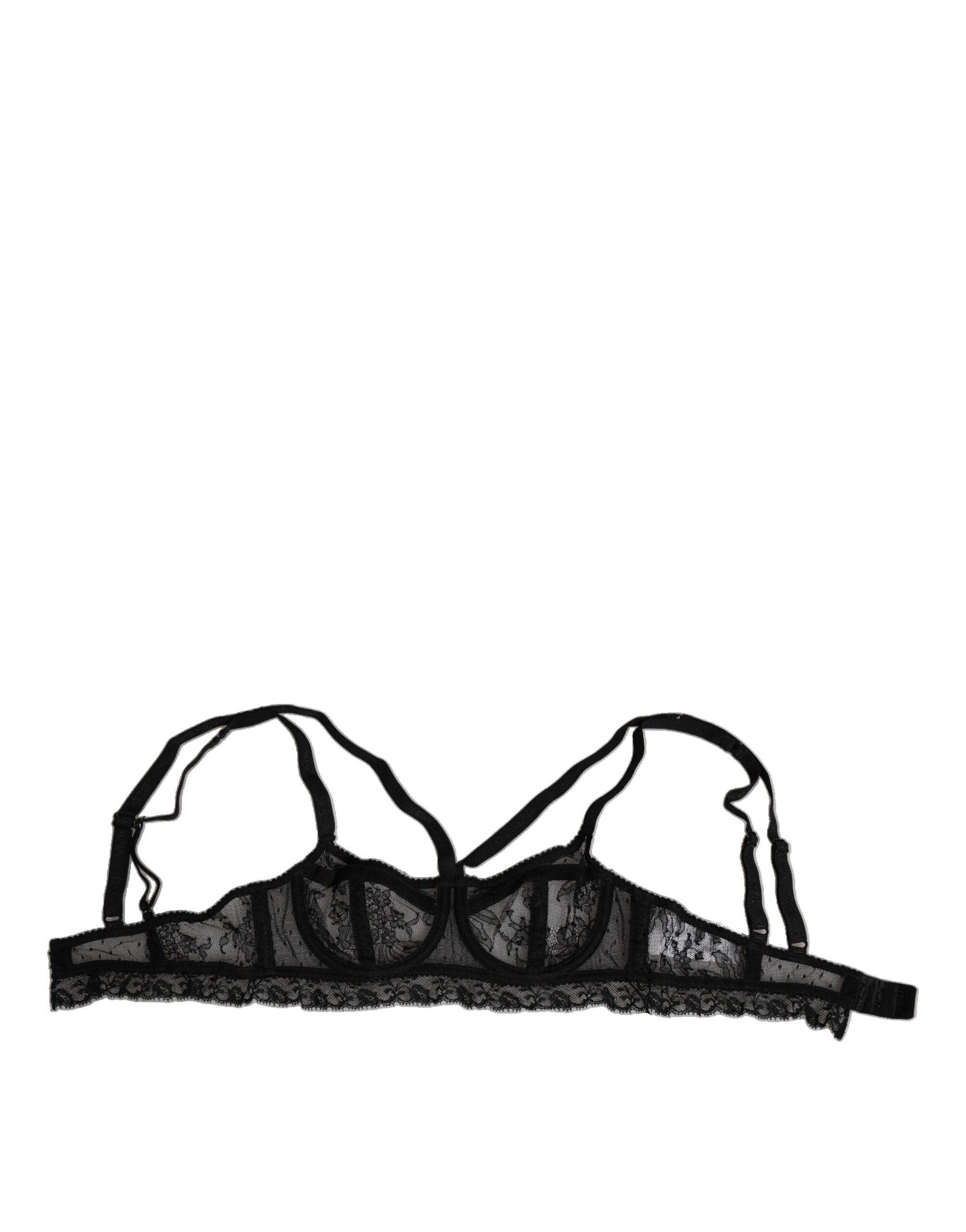 Floral Lace Balconcino Bra — Black