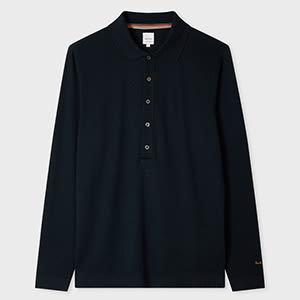 Navy Cotton Polo Shirt with Integrated Rib Detail Blue