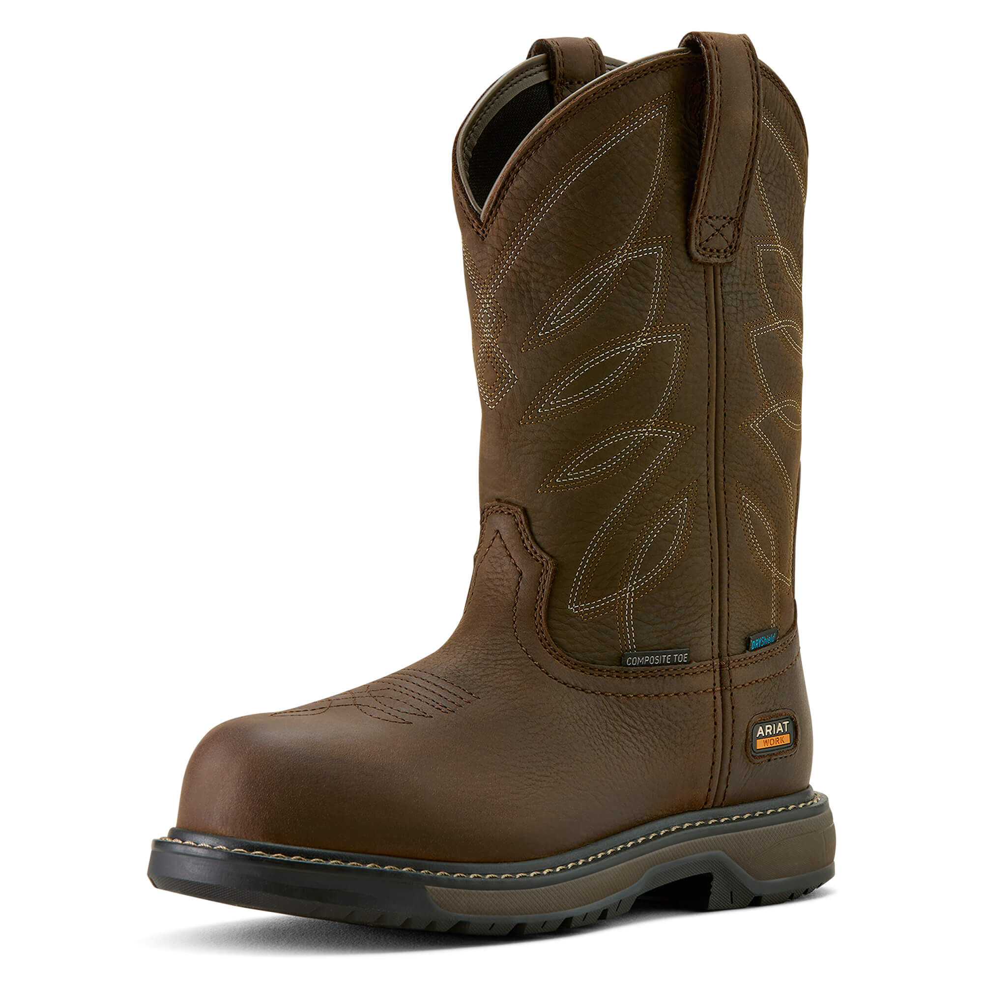 Women's Riveter Pull-On Waterproof Composite Toe Work Boots in Dark Brown, B Medium Width, Size 3, by