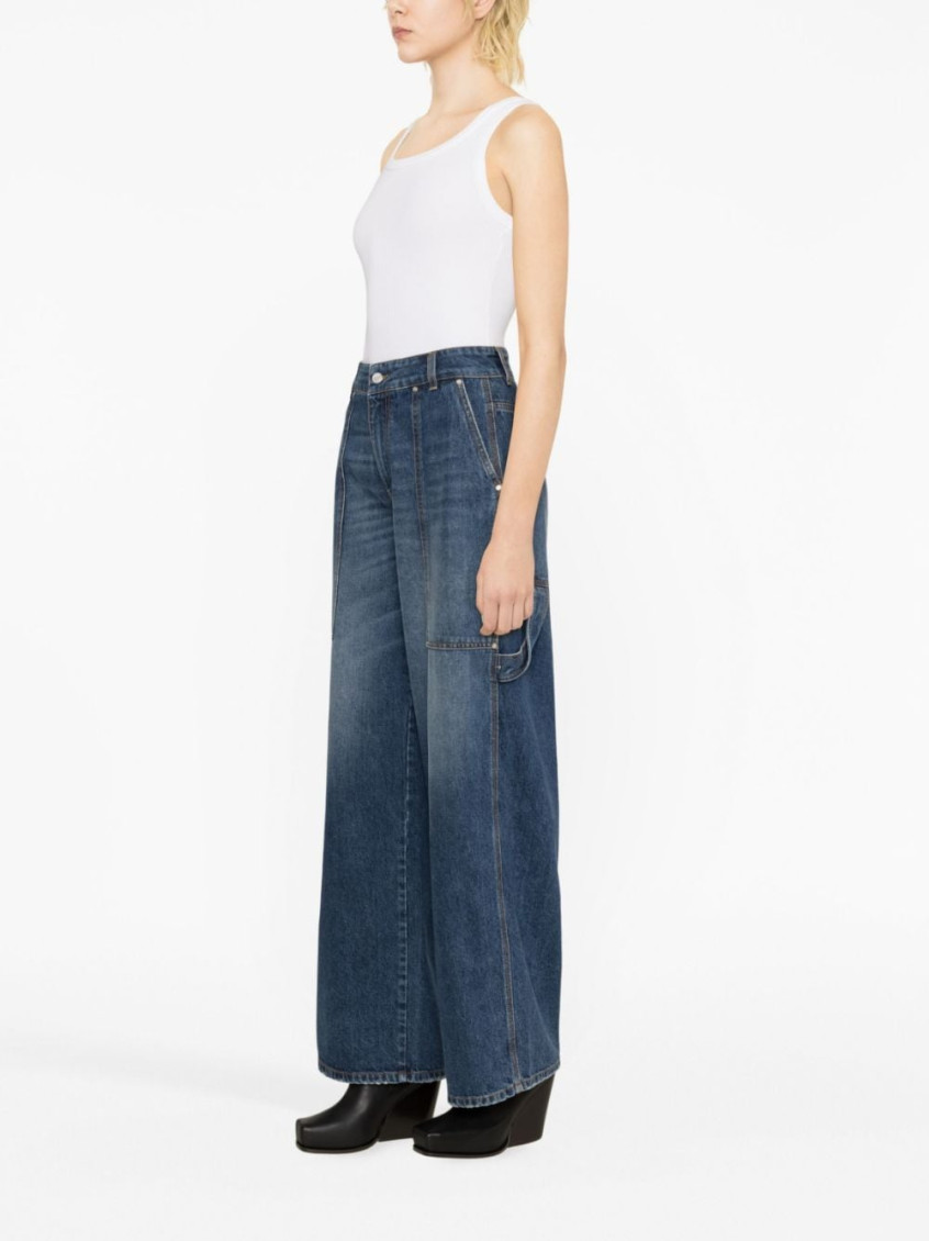 Blue Wide Leg Denim Jeans