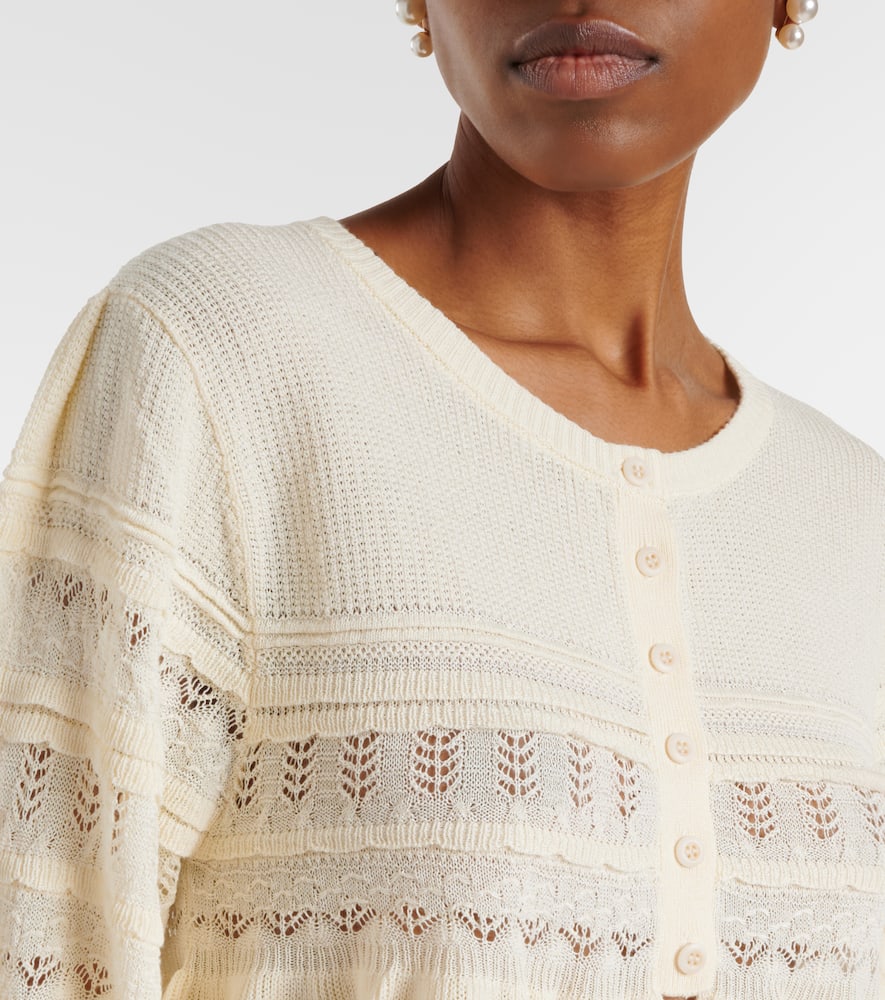 Cropped open-knit ruffled cardigan