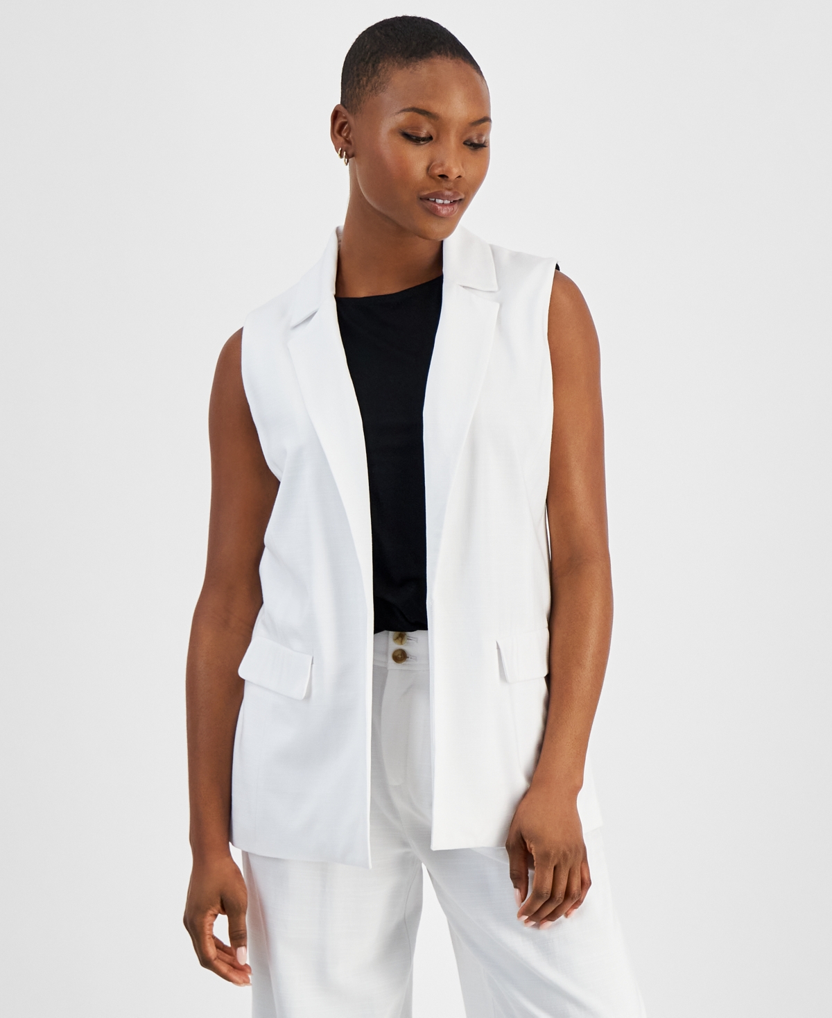Petite Open-Front Long Vest, Exclusively at Macy's - Bright White