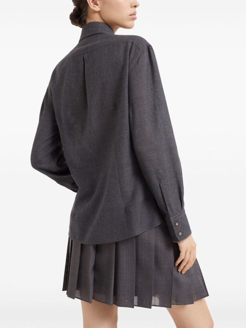Brunello Cucinelli Scheerwollen blouse met afwerking - Grijs
