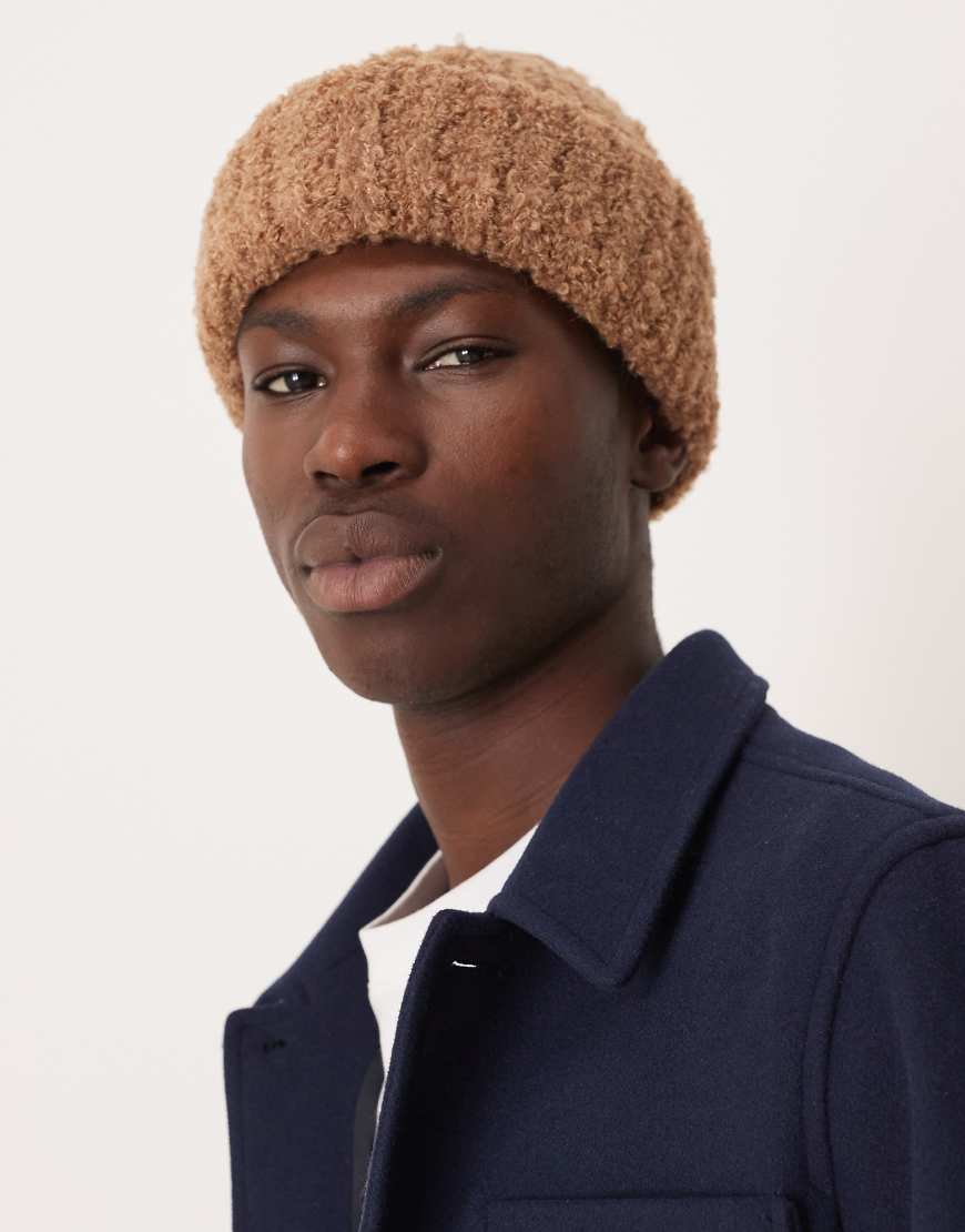 Chunky ribbed boucle beanie in neutral