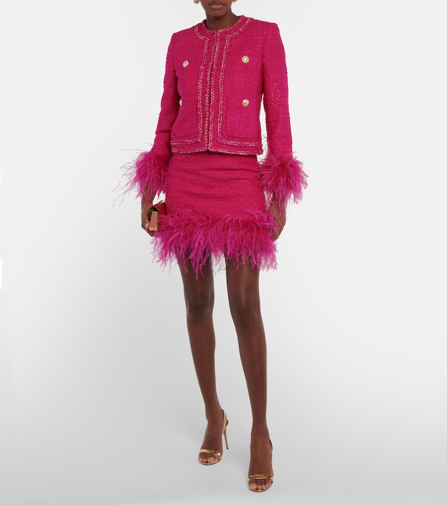 Rebecca Vallance Feather-trimmed tweed miniskirt