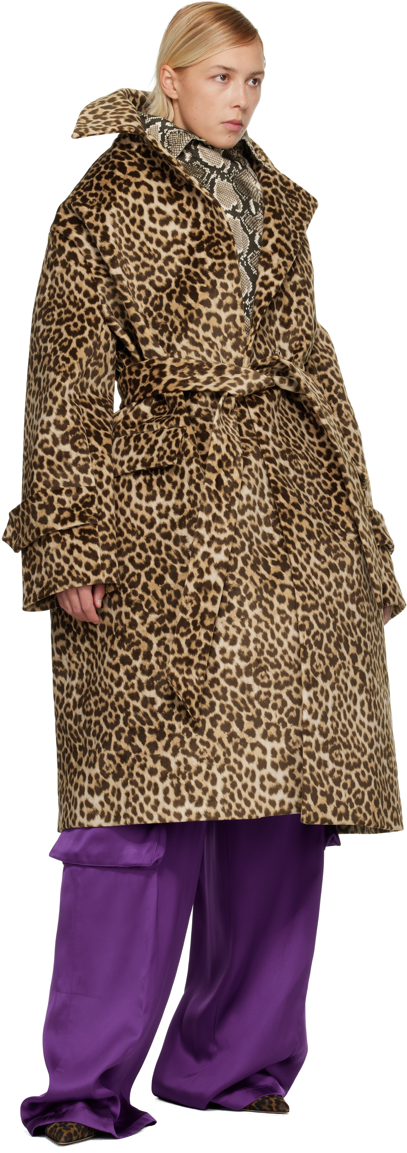Brown Oversized Faux-Suede Trench Coat