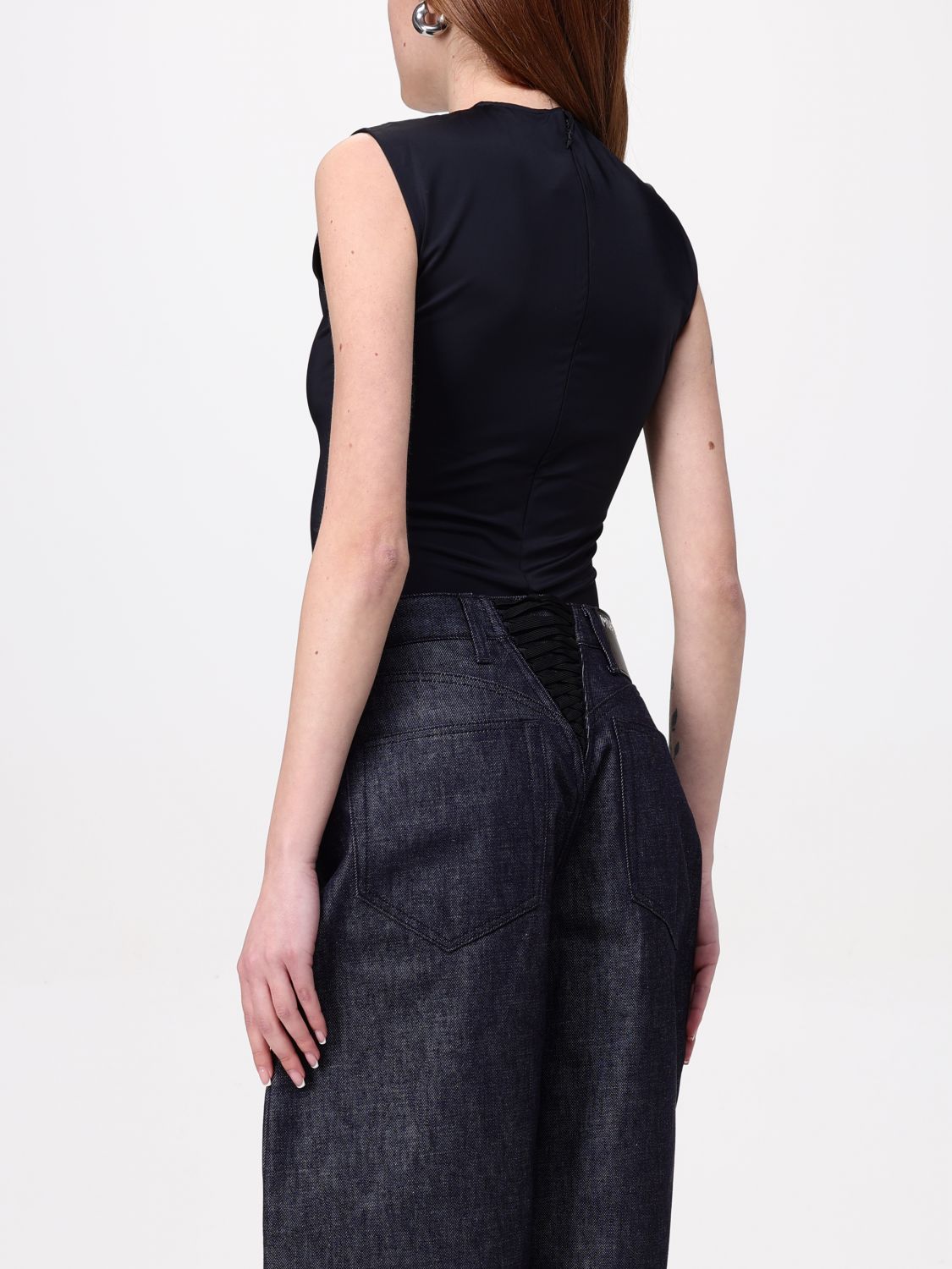 Logo-embossed sleeveless bodysuit - Green