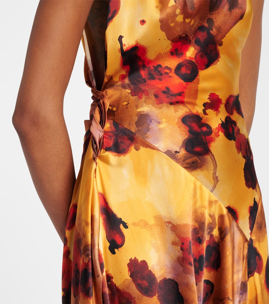 Gathered lace-trimmed silk satin gown