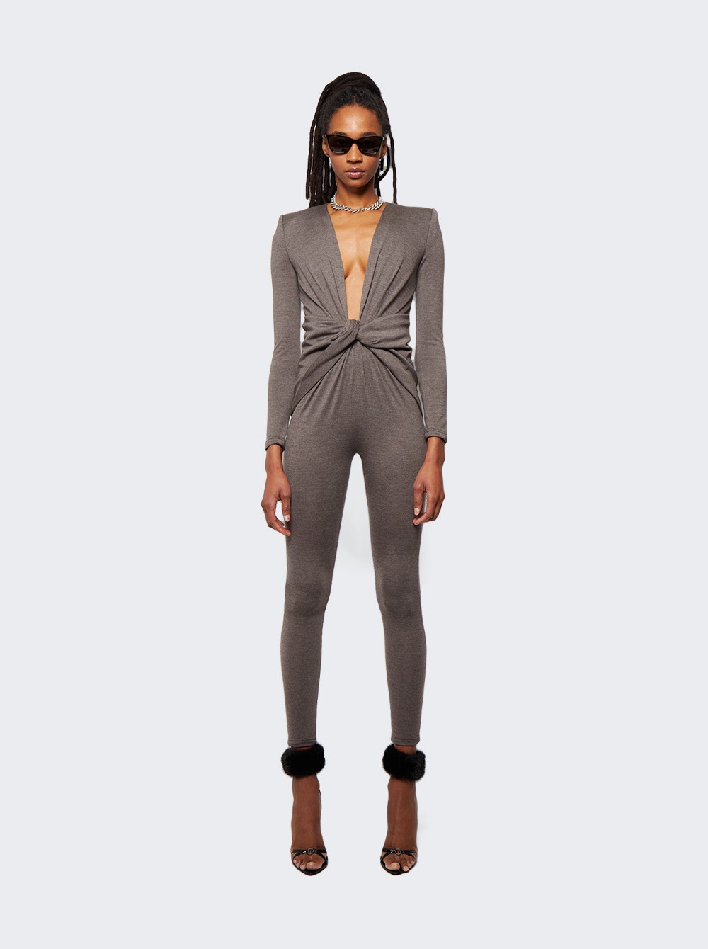 Twist-detail V-neck jumpsuit - Brown
