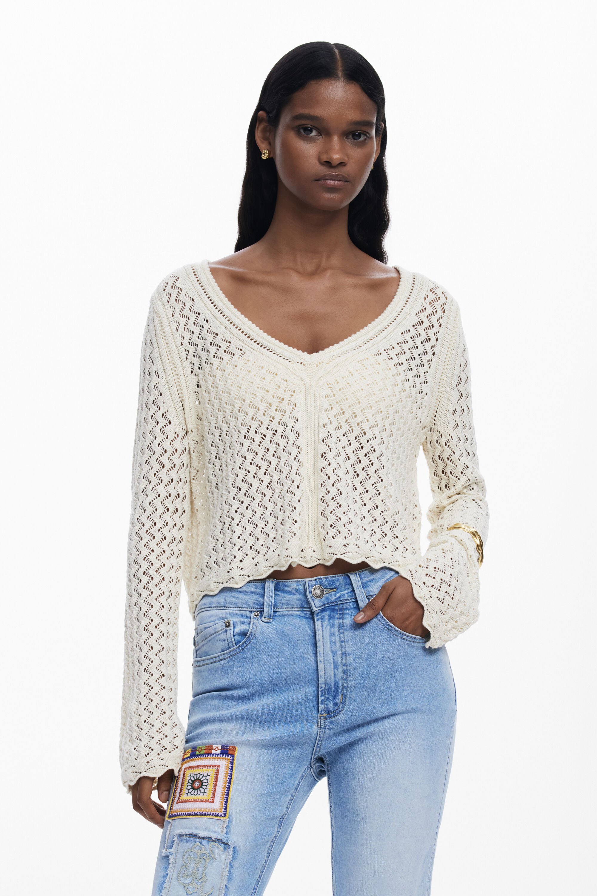 Cropped openwork sweater