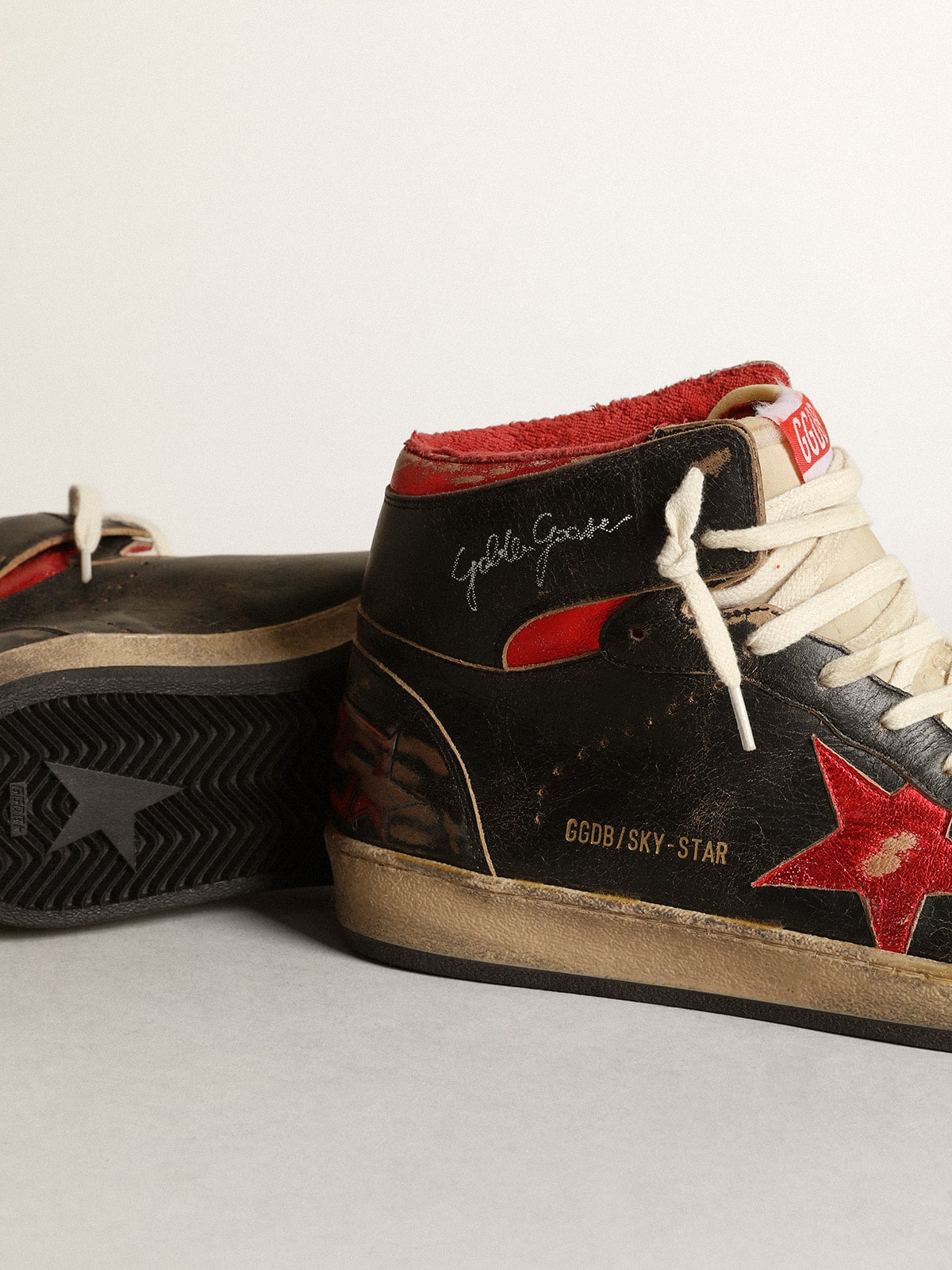 Golden Goose - Men's Sky-star In Glossy Black Leather With Red Star, Man