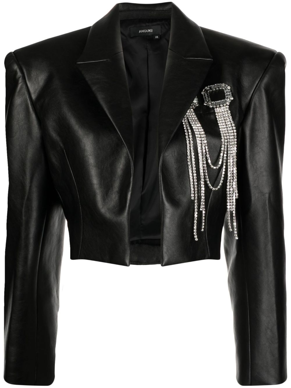 Embellished cropped faux-leather blazer - Black