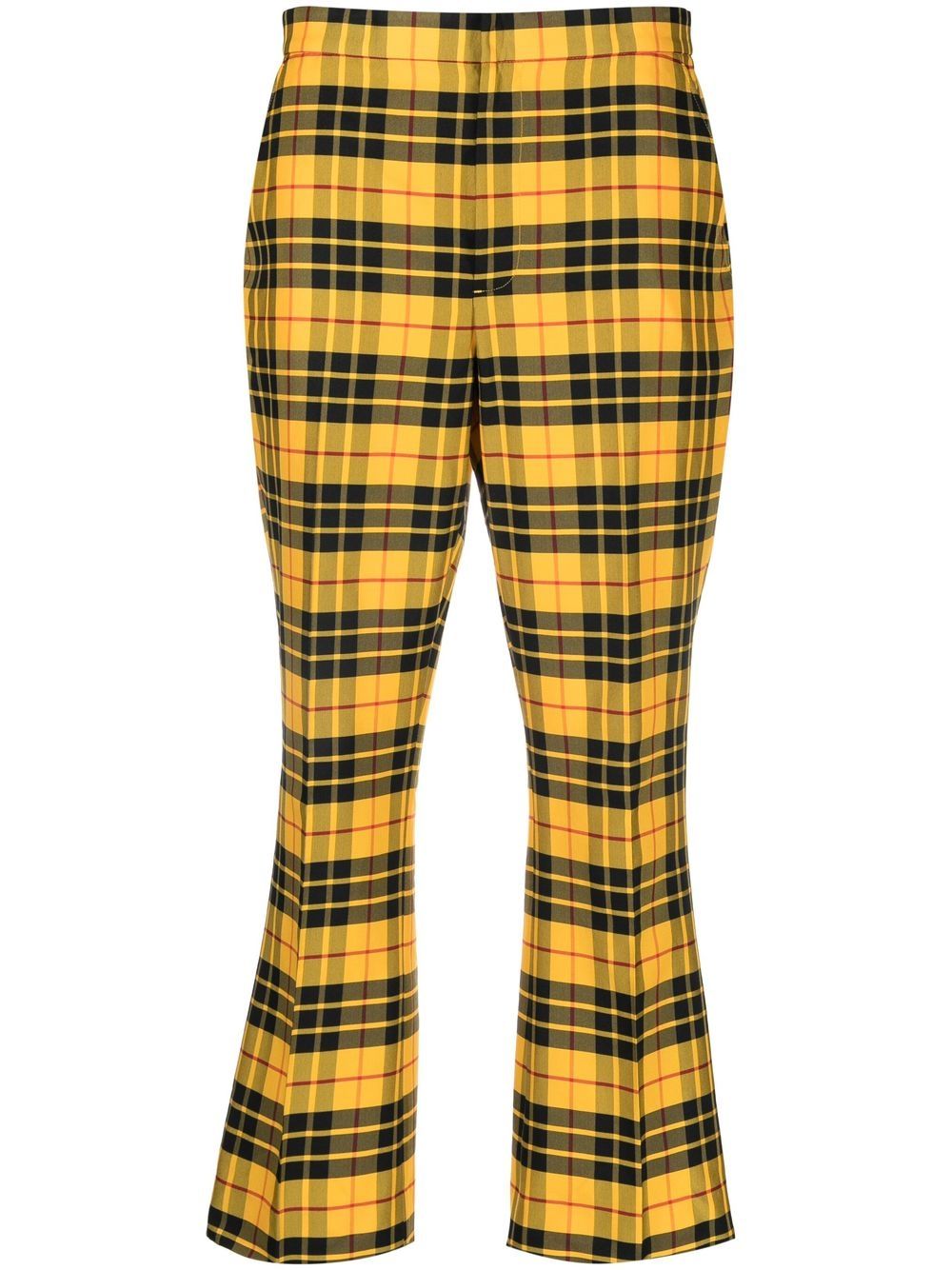 Plaid-check cropped flared trousers - Yellow