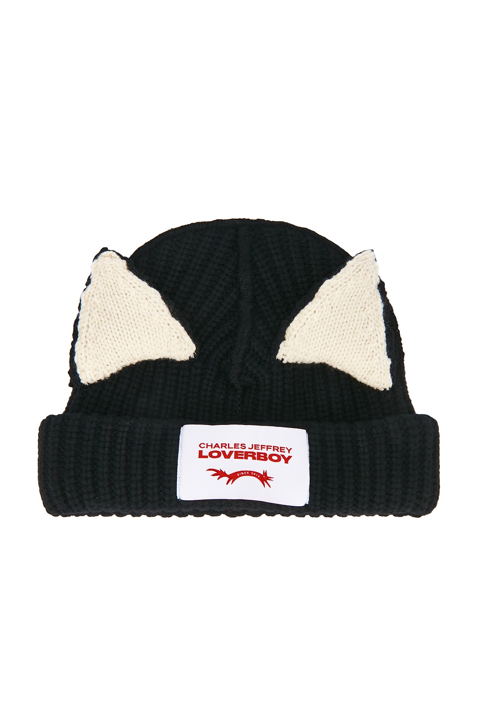 Charles Jeffrey LOVERBOY Chunky Ears Beanie in Black & Ecru - Black. a