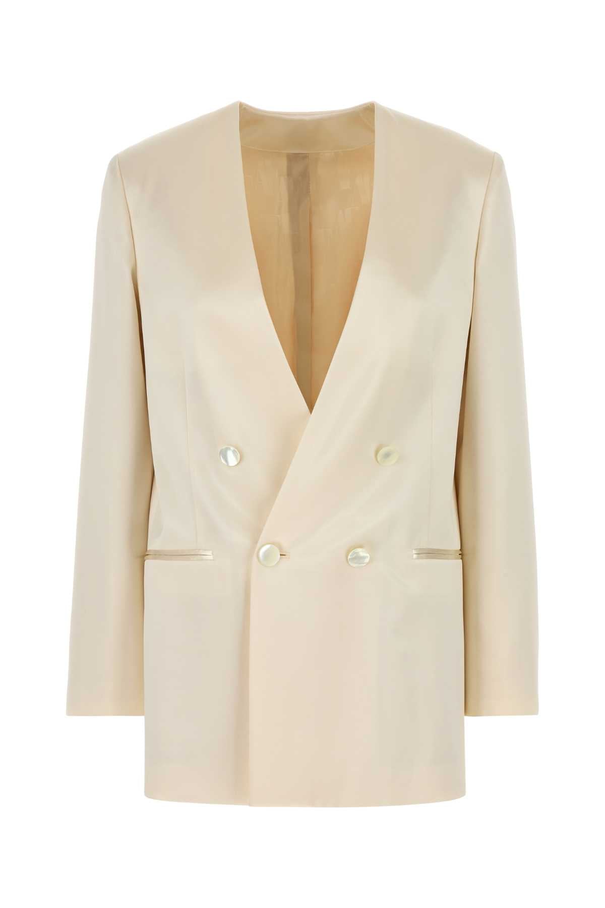 Double-Breasted Satin Blazer — White