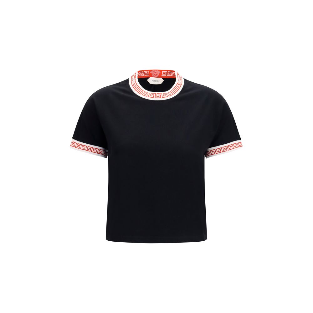 Greca-Trimmed T-Shirt — Black