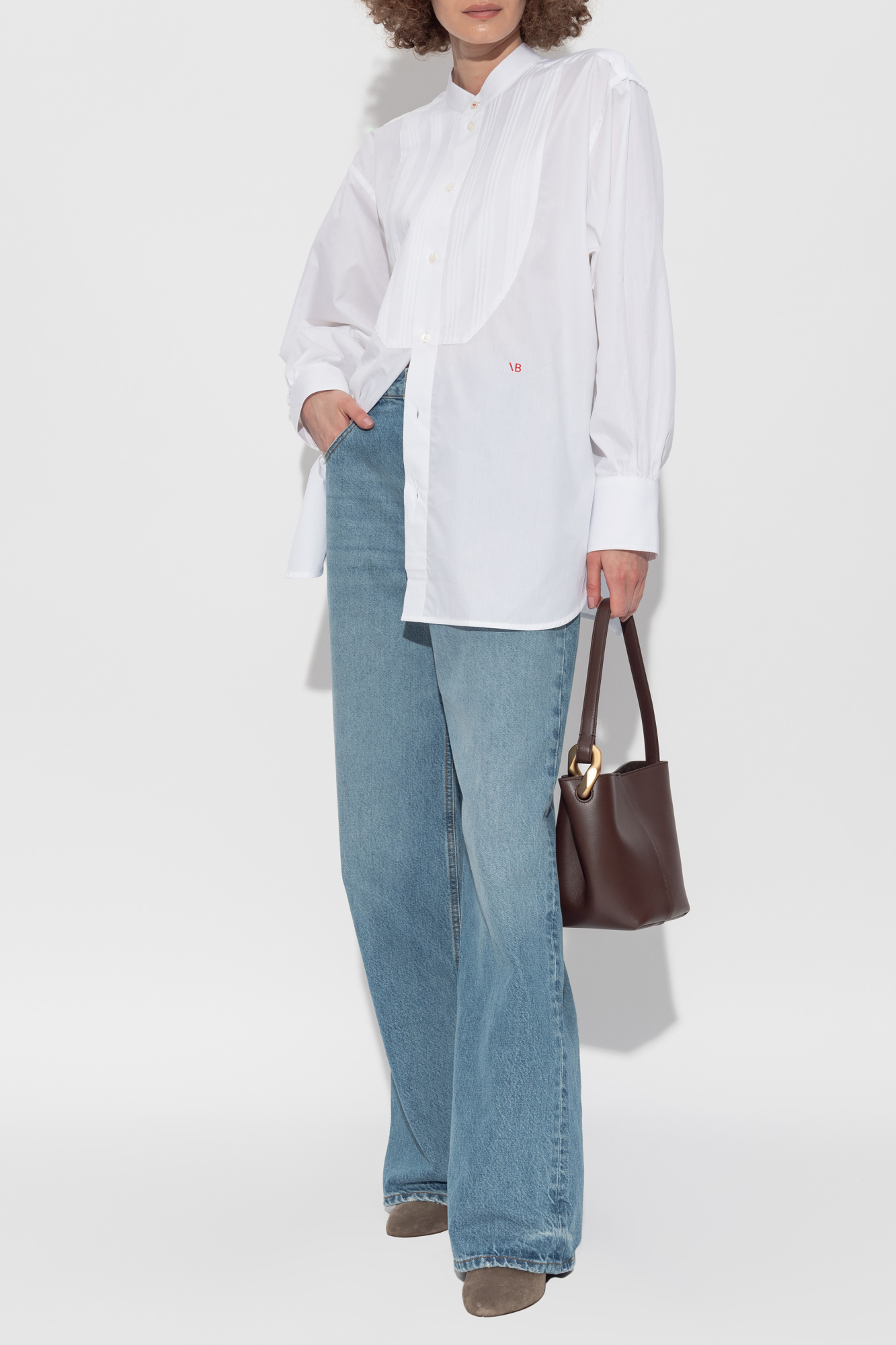 Shirt With Stand-up Collar, Women's, White