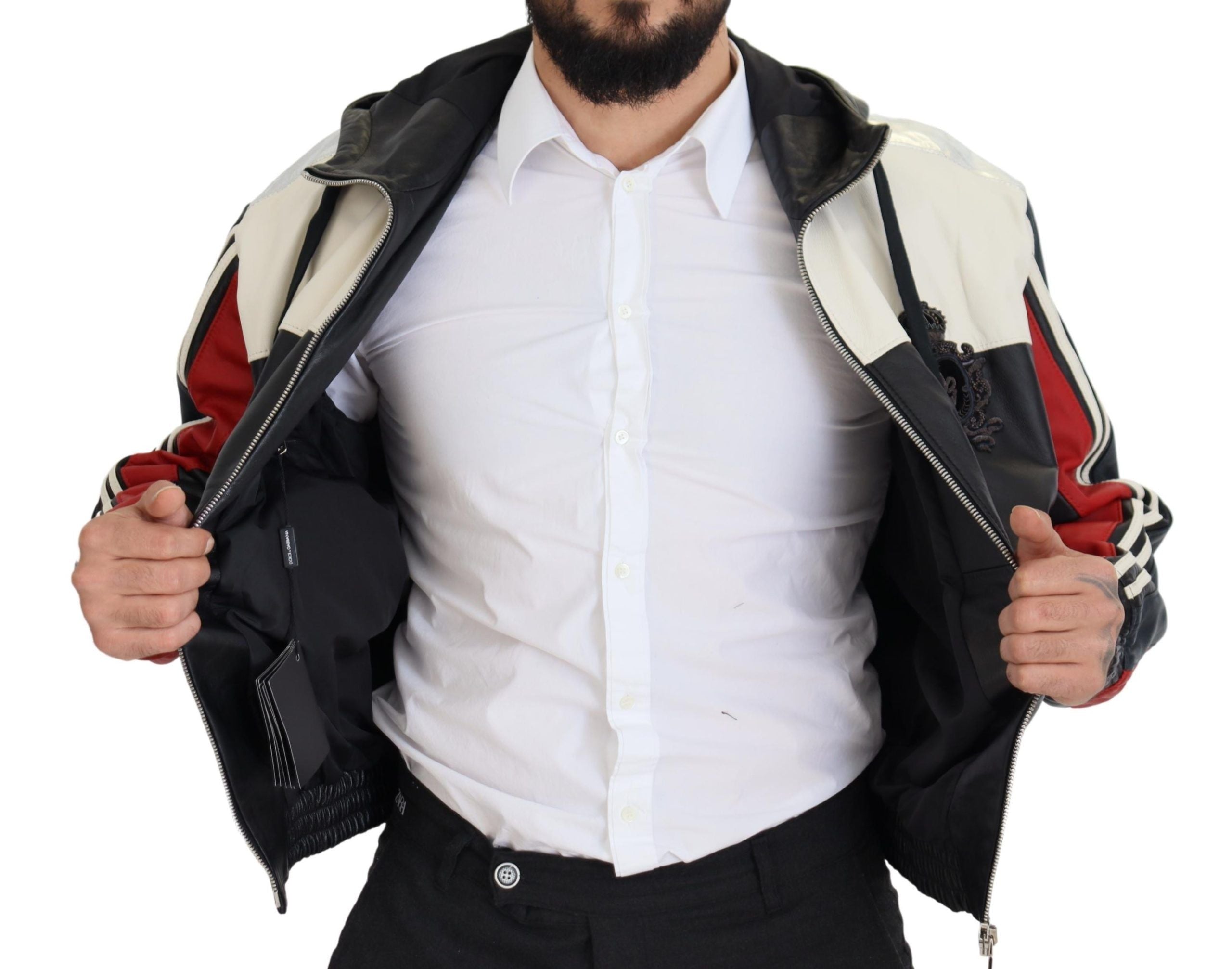 Leather Hooded Blouson Jacket — Black