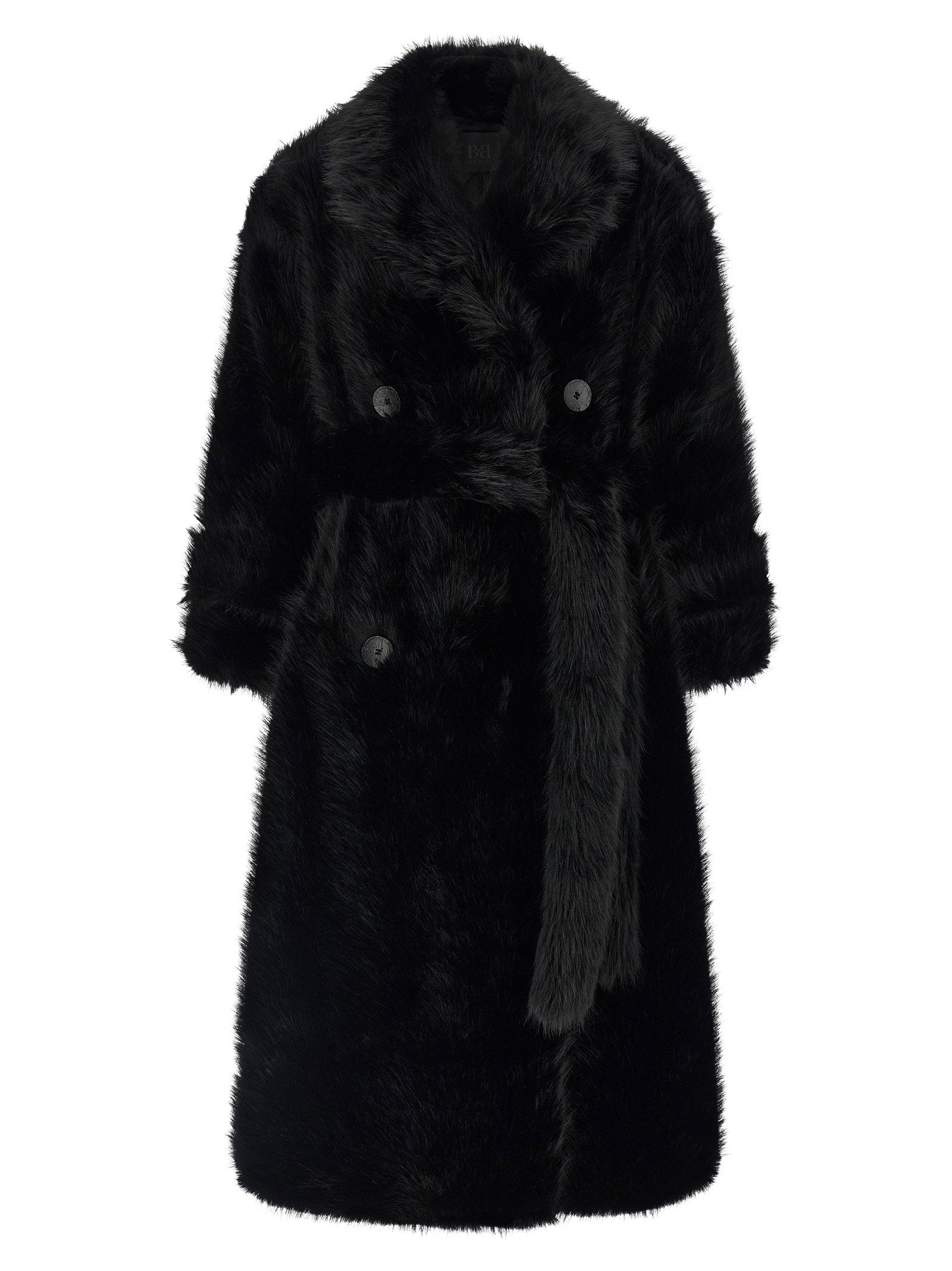Eco-Fur Trench Coat — Black