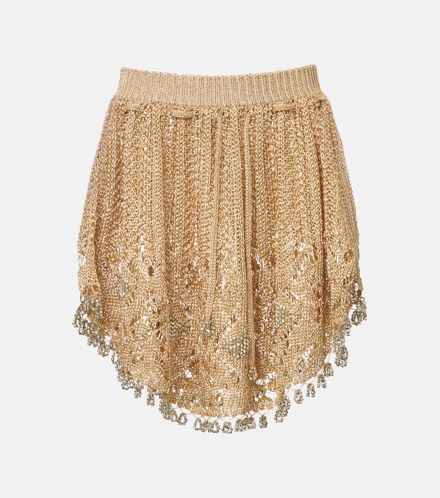 Crochet embellished lamé miniskirt