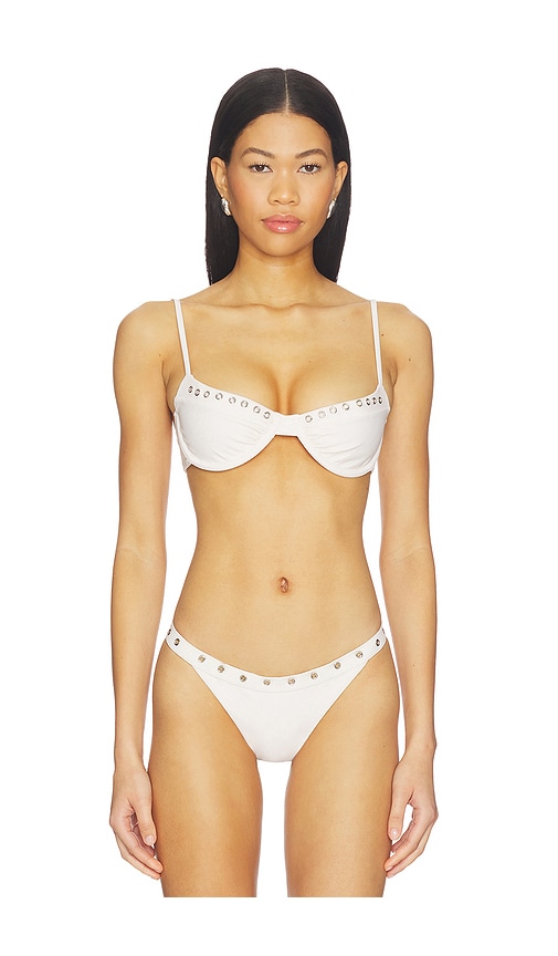 With Jean Julia Eyelet Bikini Top in White. - S also in XXS, XS