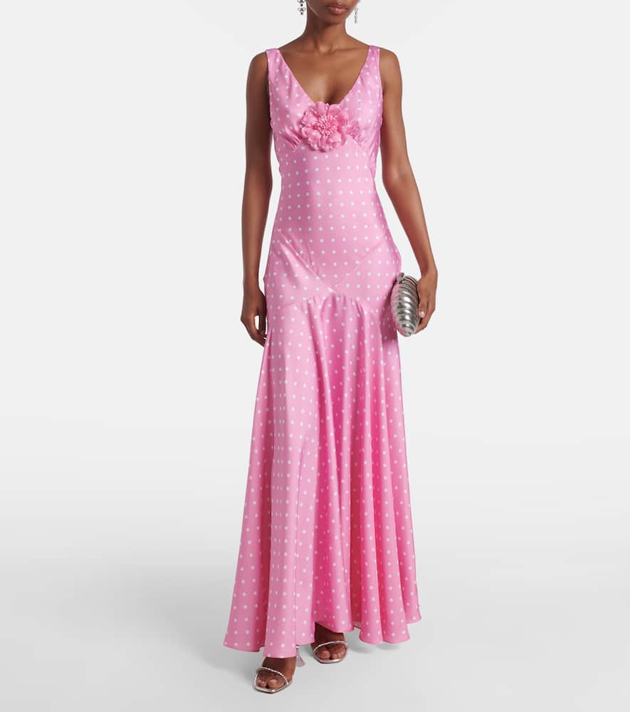 Floral-appliqué silk twill gown