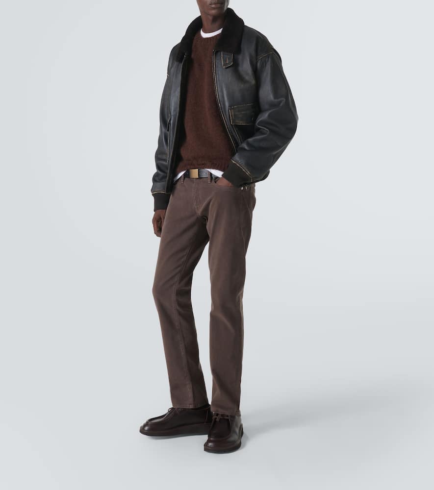 Mid-rise twill slim pants