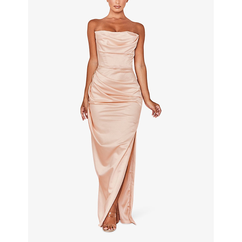 Womens Champagne Adrienne Strapless Corset Stretch-satin Maxi Dress 