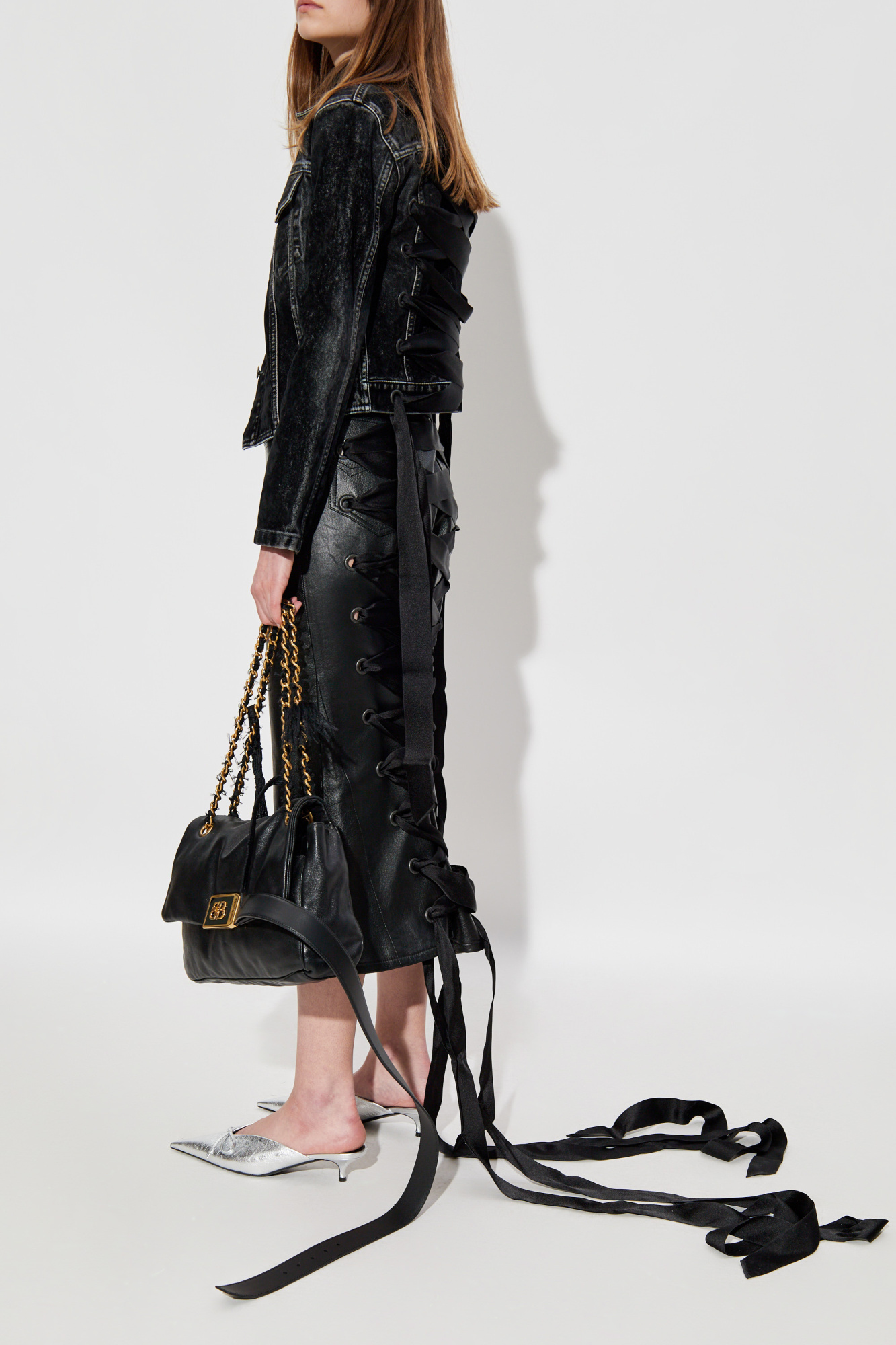 Balenciaga Leather Skirt, Women's, Black