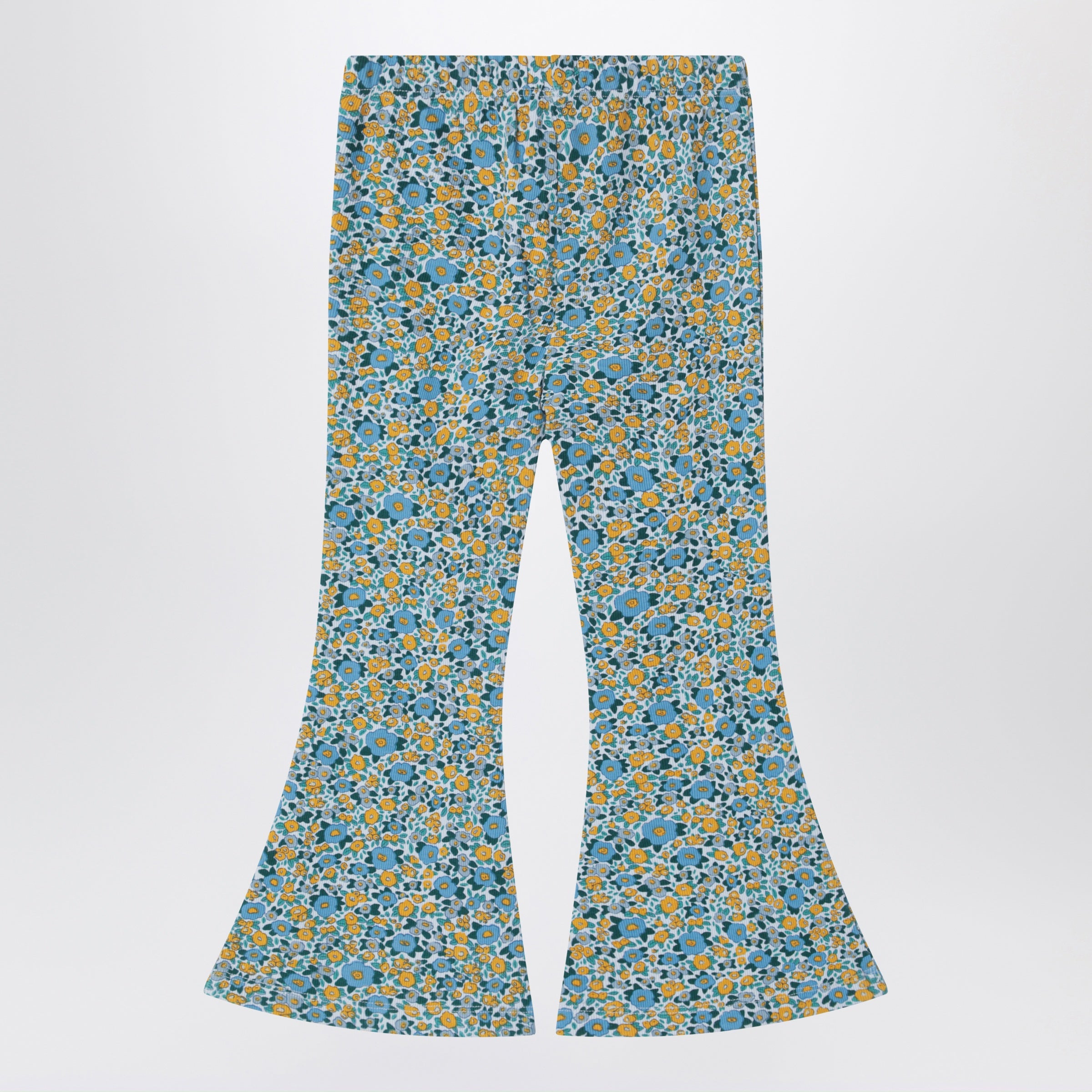 Light blue trousers with floral print in cotton