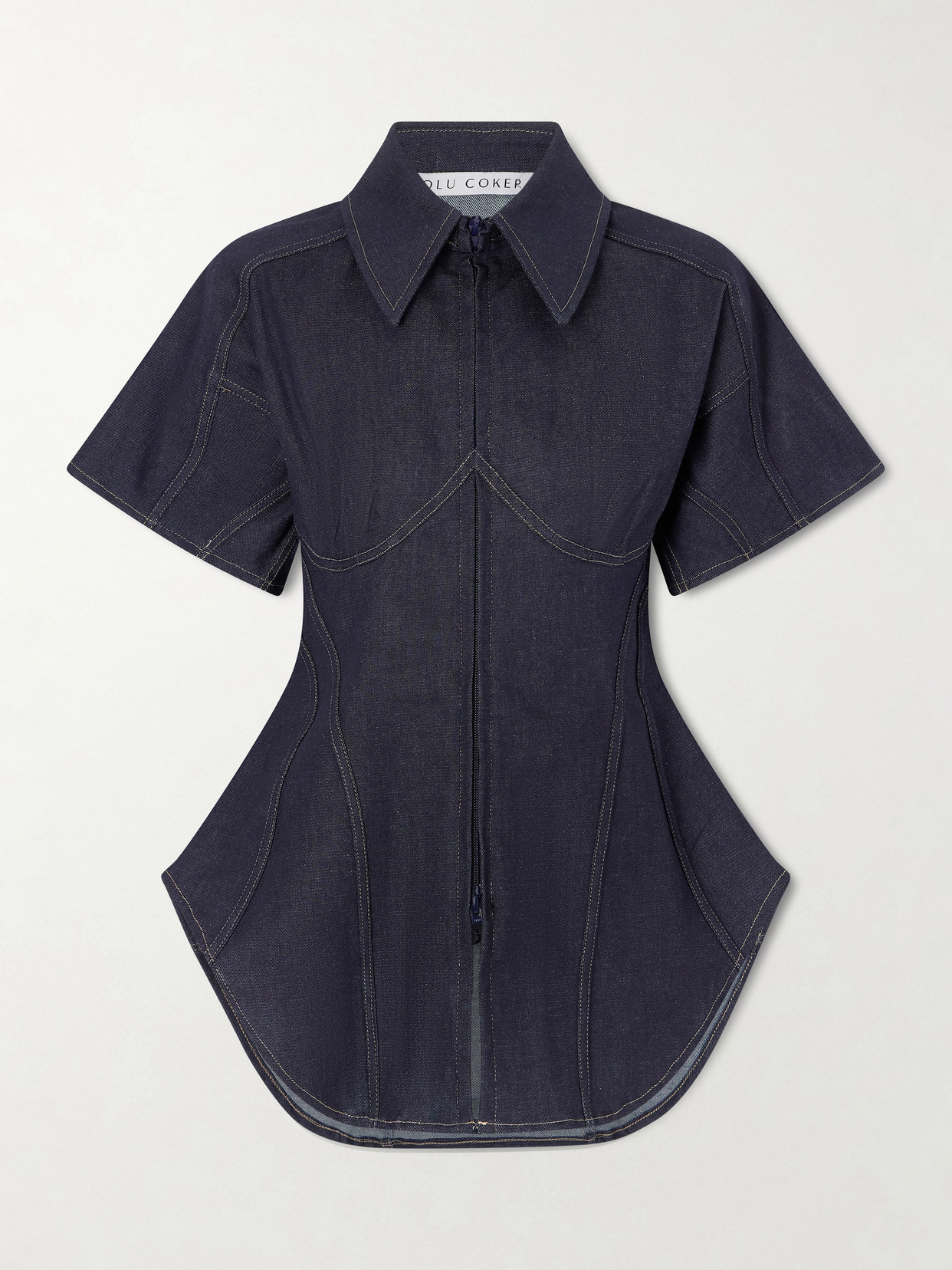Paneled Denim Blouse - Blue