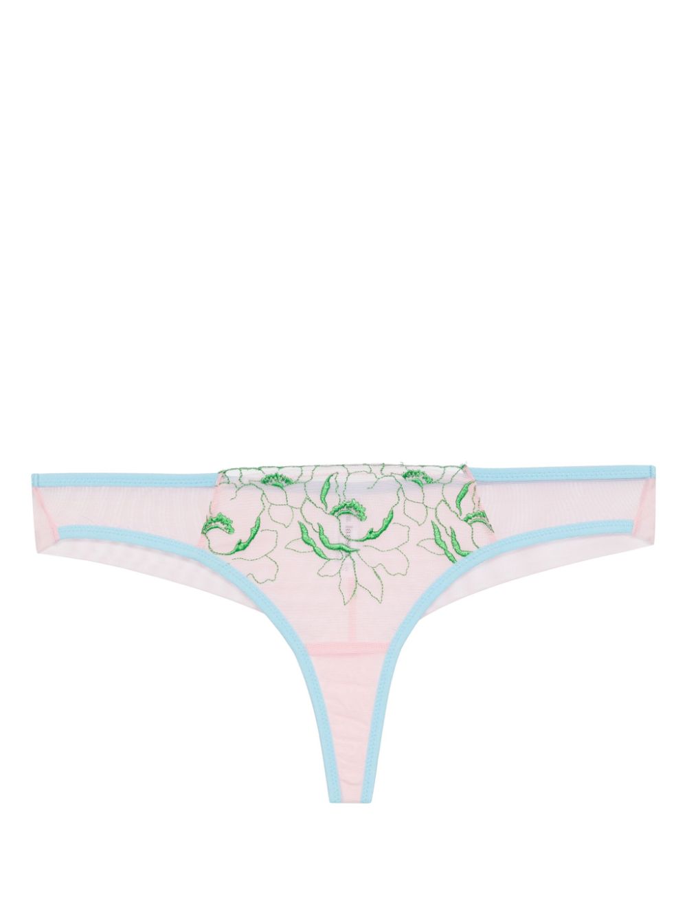 Floral-embroidered low-rise thong - Blue