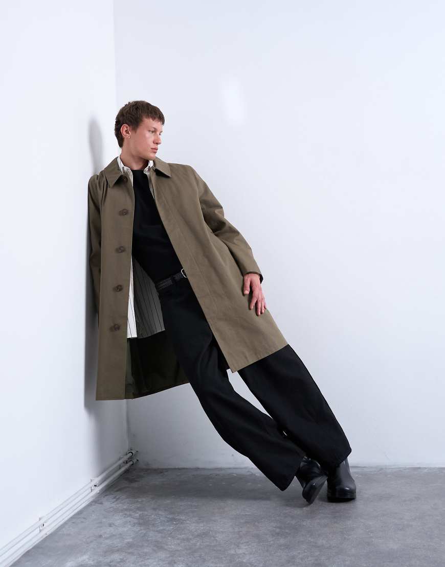 Cotton canvas overcoat in khaki-Green